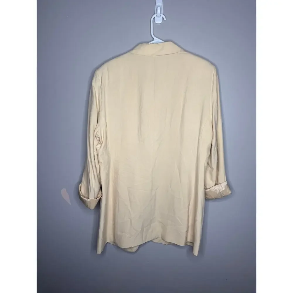 Express Silk 100% Silk Oversized Blazer Beige Cream Sz Large Vintage Minimalist - Picture 6 of 6